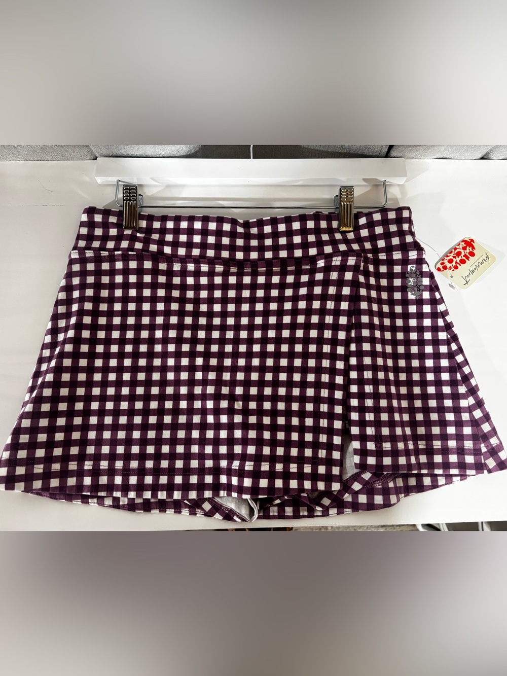 Free People Purple and White Gingham Mini Skirt